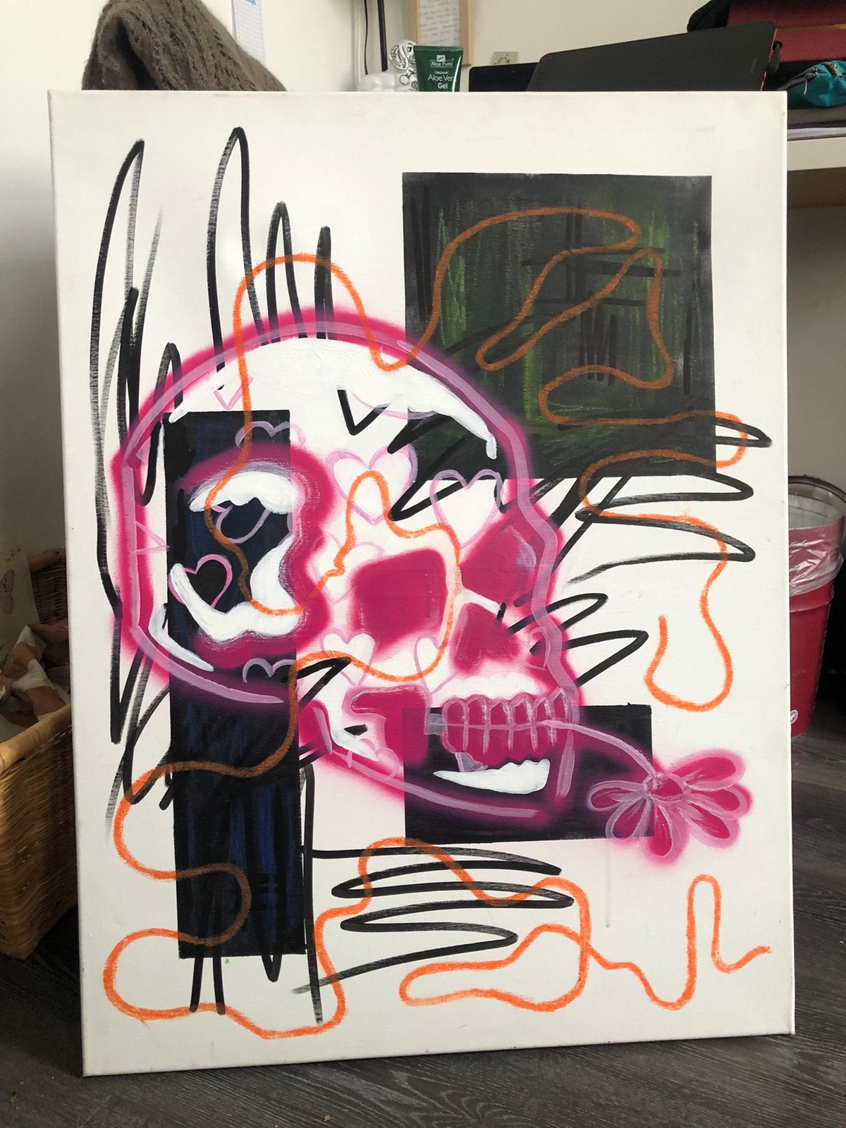 Graffiti schilderij met schedel, Ophalen