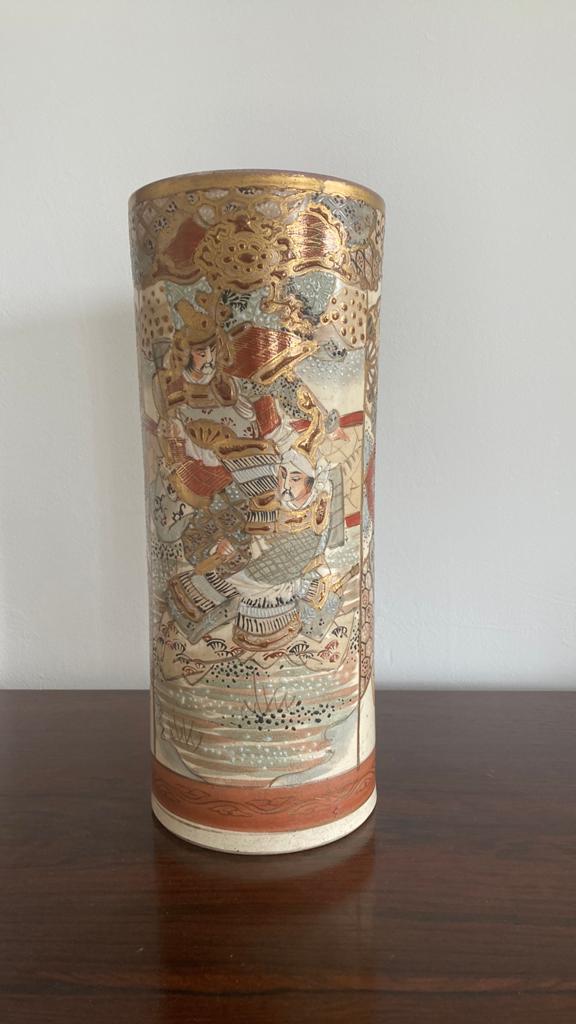 Antieke Japanse Satsuma Vaas met Samurai Decor, Ophalen of Verzenden
