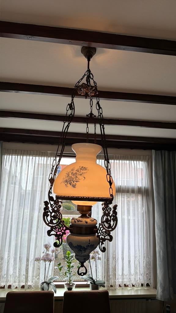 Antieke Delfts Blauwe Hanglamp, klassiek, Ophalen, Gebruikt