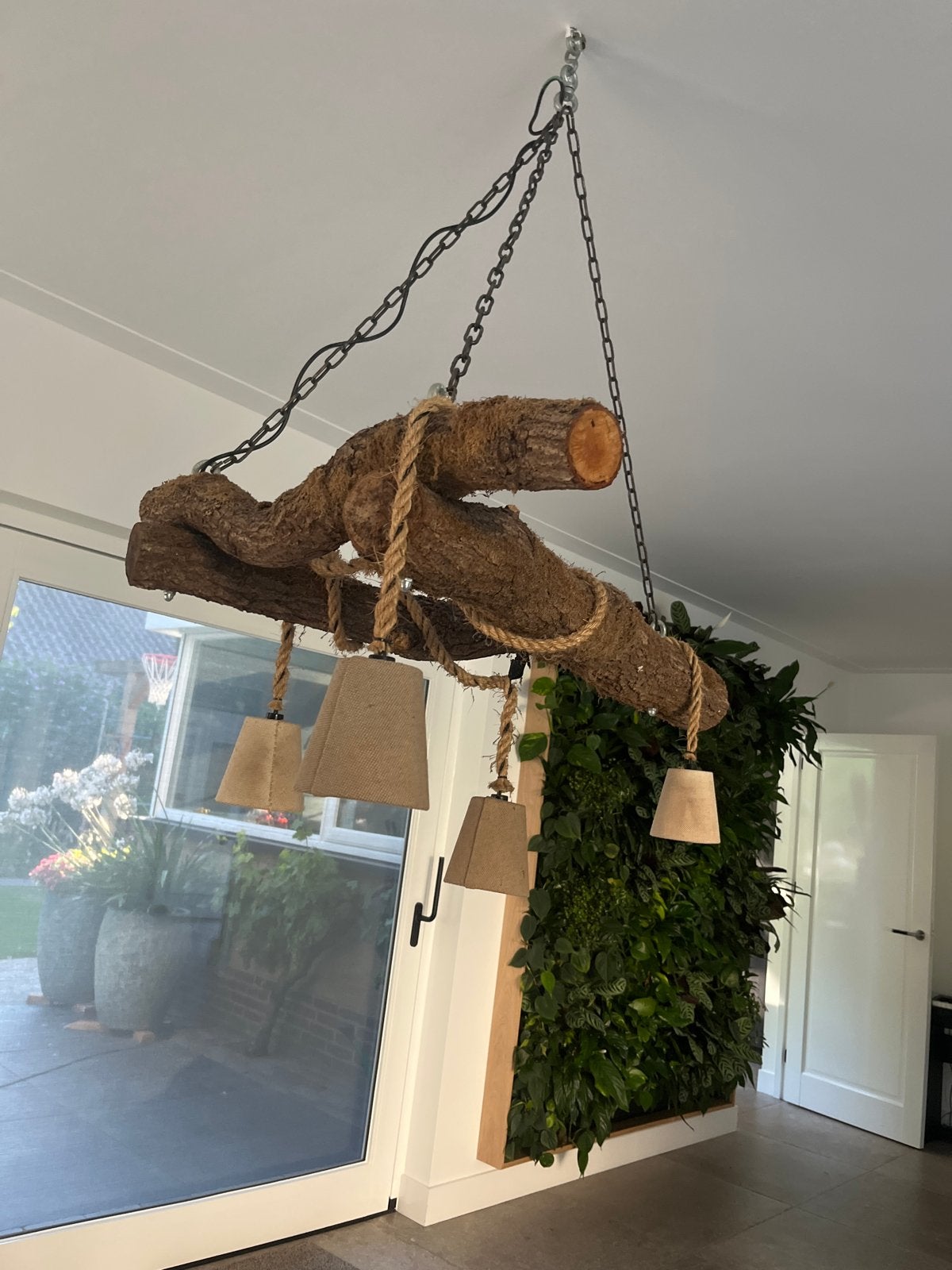 Unieke handgemaakte lamp van boomstam - 100x60-10cm, Huis en Inrichting, Lampen | Hanglampen, Ophalen, Gebruikt, Hout