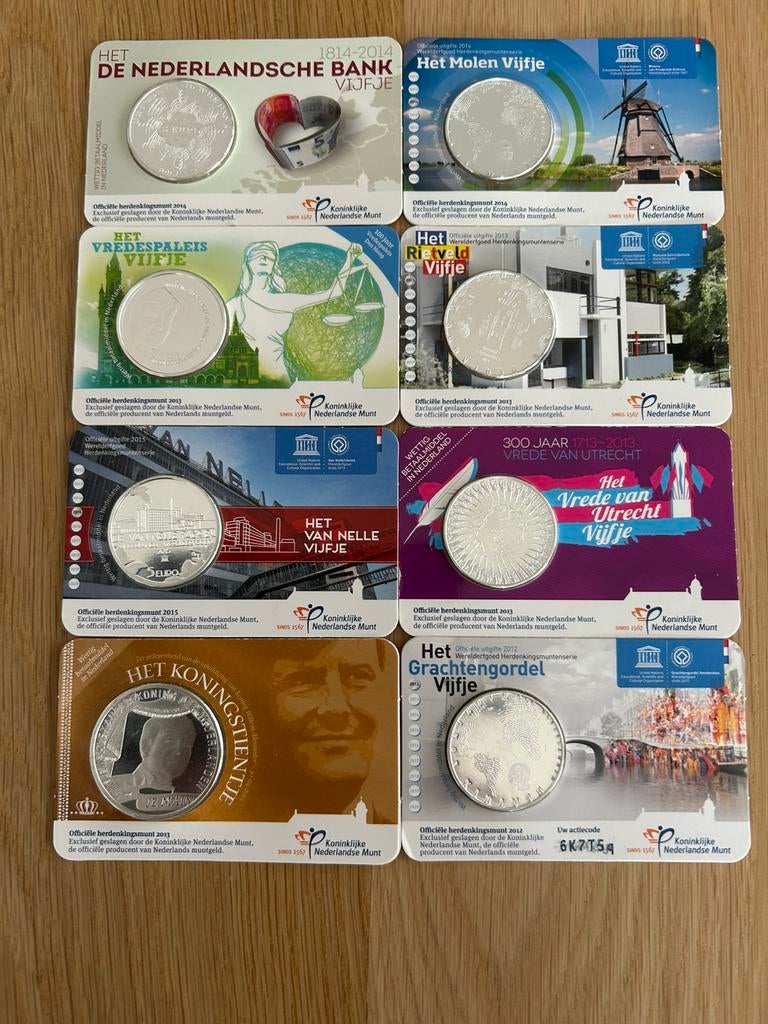 Coincards  7 x 5 Euro  1 x 10 Euro  Topkwaliteit, Ophalen of Verzenden, Koningin Beatrix, Euro's