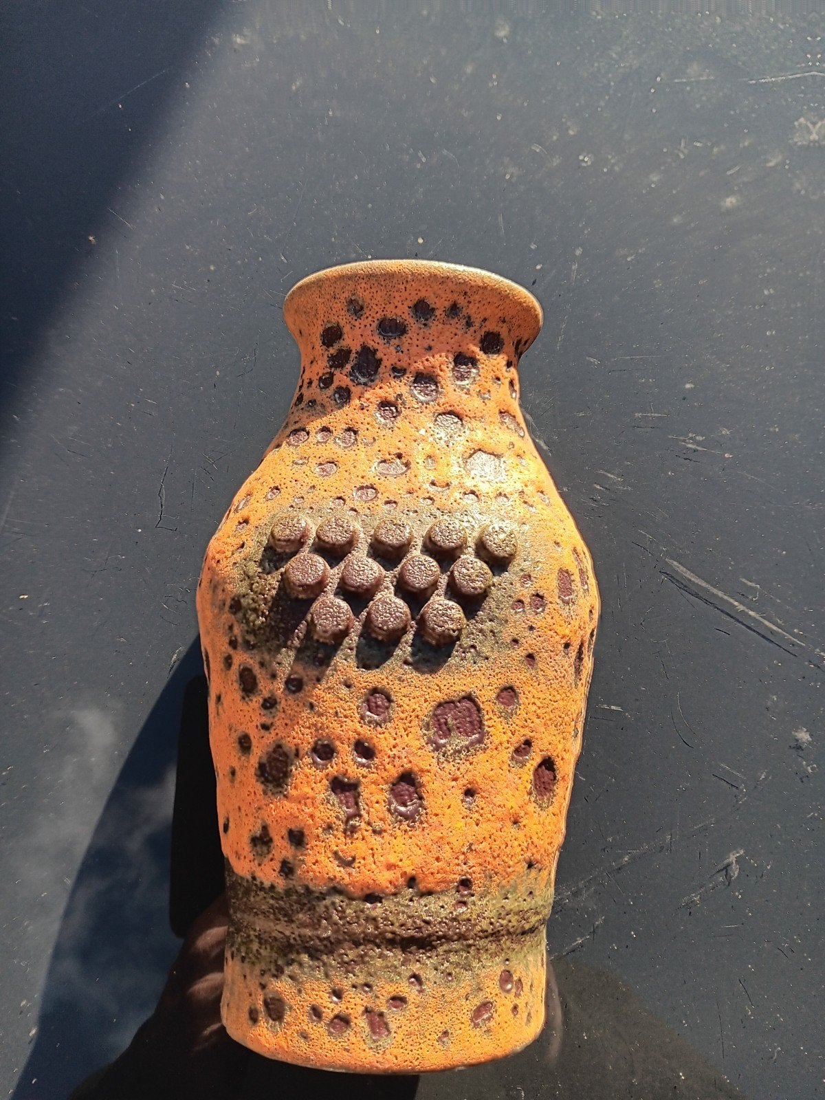 Vintage West Germany Keramiek Vaas - Oranje Fat Lava, Ophalen of Verzenden