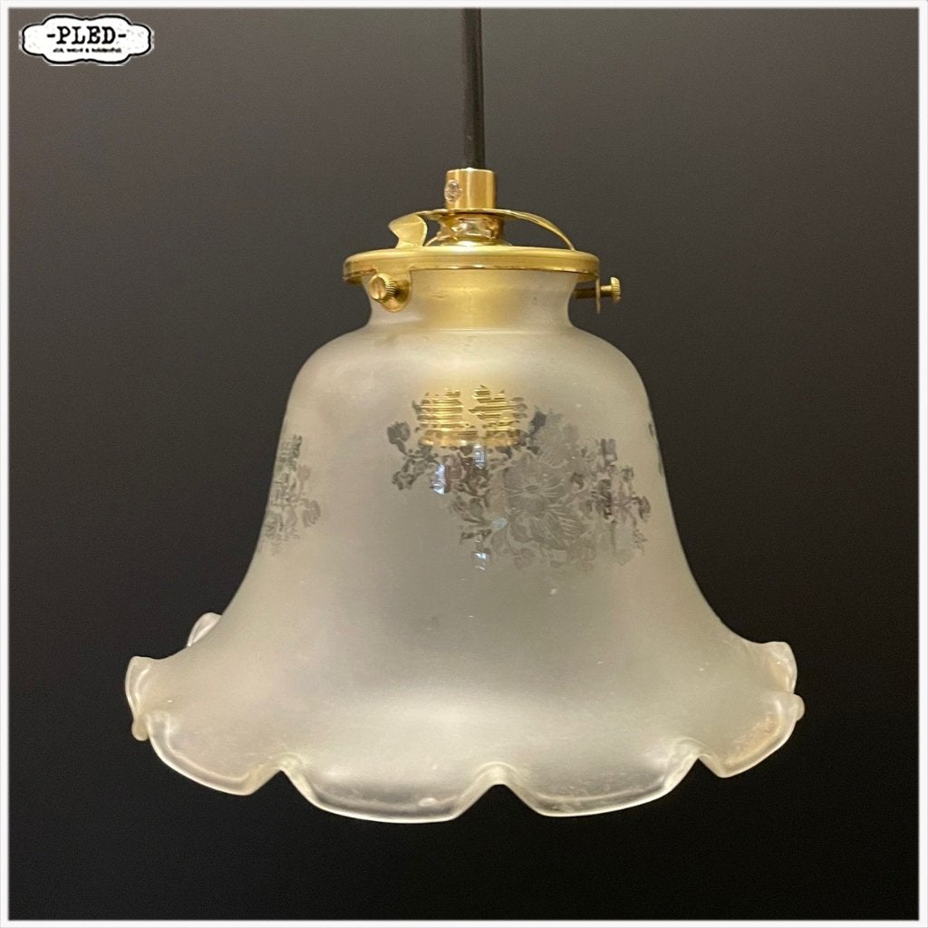 Oud hanglampje met gesatineerd glas / Frans / Snoer, Ophalen of Verzenden