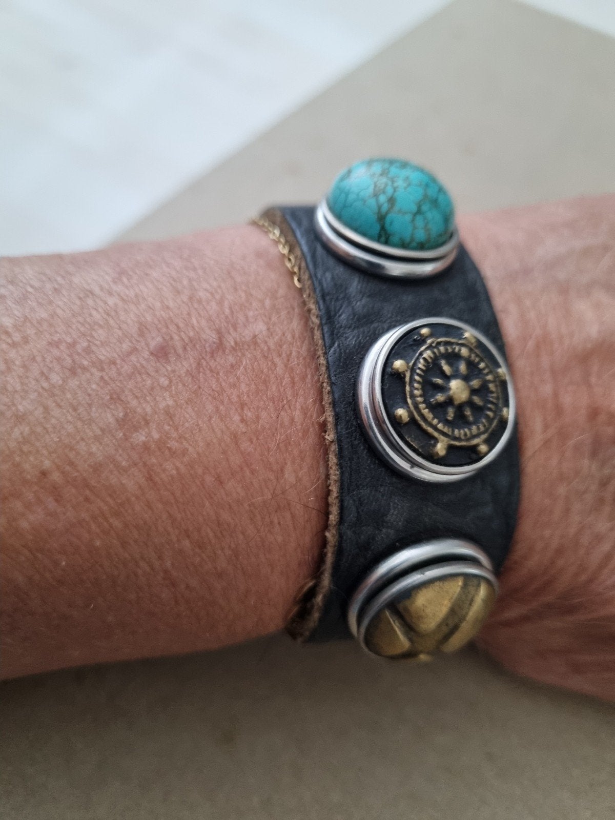 NOOSA Amsterdam armband leer met chunks  22 cm, Ophalen of Verzenden, Leer
