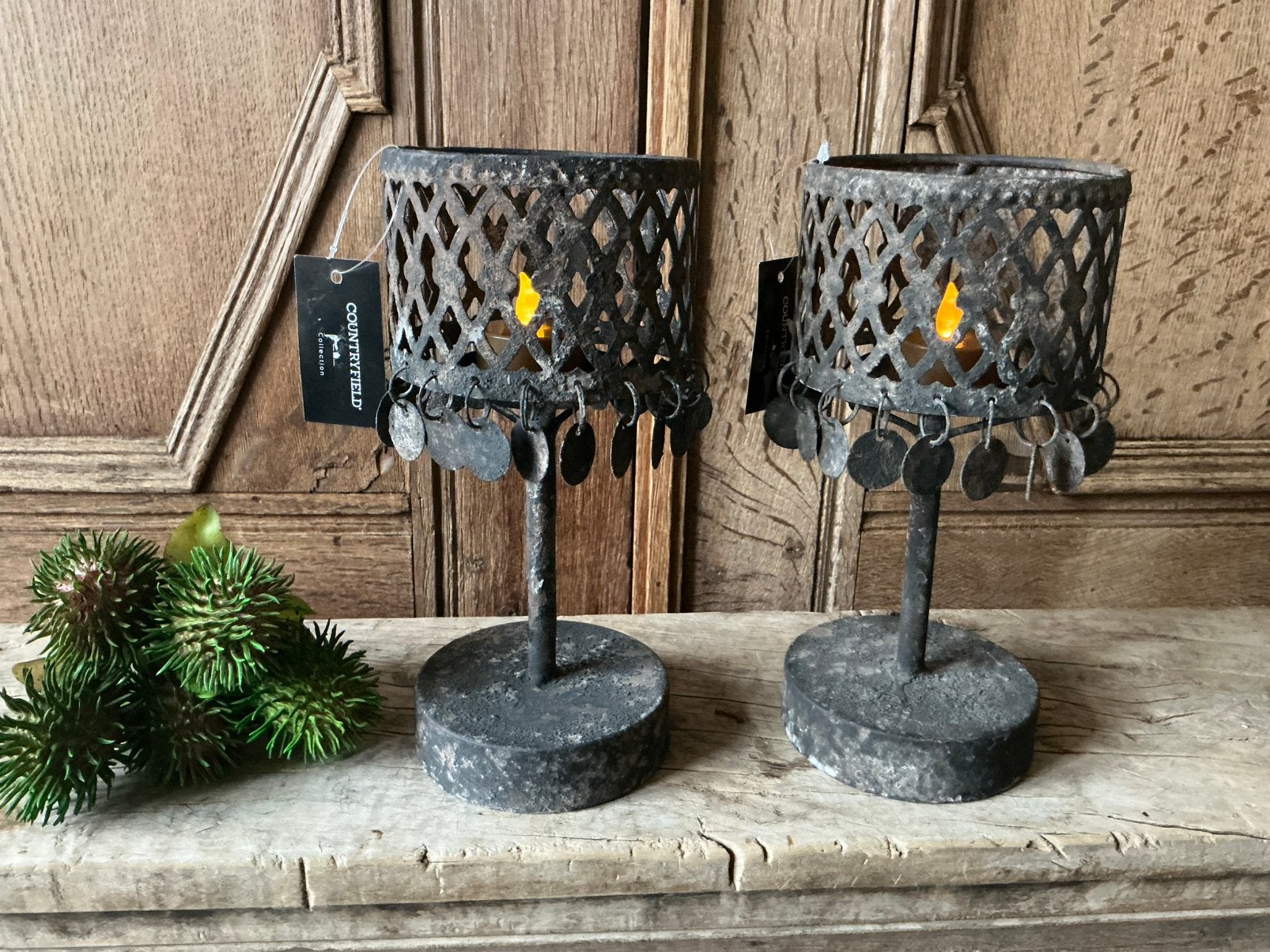 NIEUW metalen windlichten met schijfjes, Huis en Inrichting, Woonaccessoires | Kandelaars en Kaarsen, Ophalen of Verzenden, Nieuw