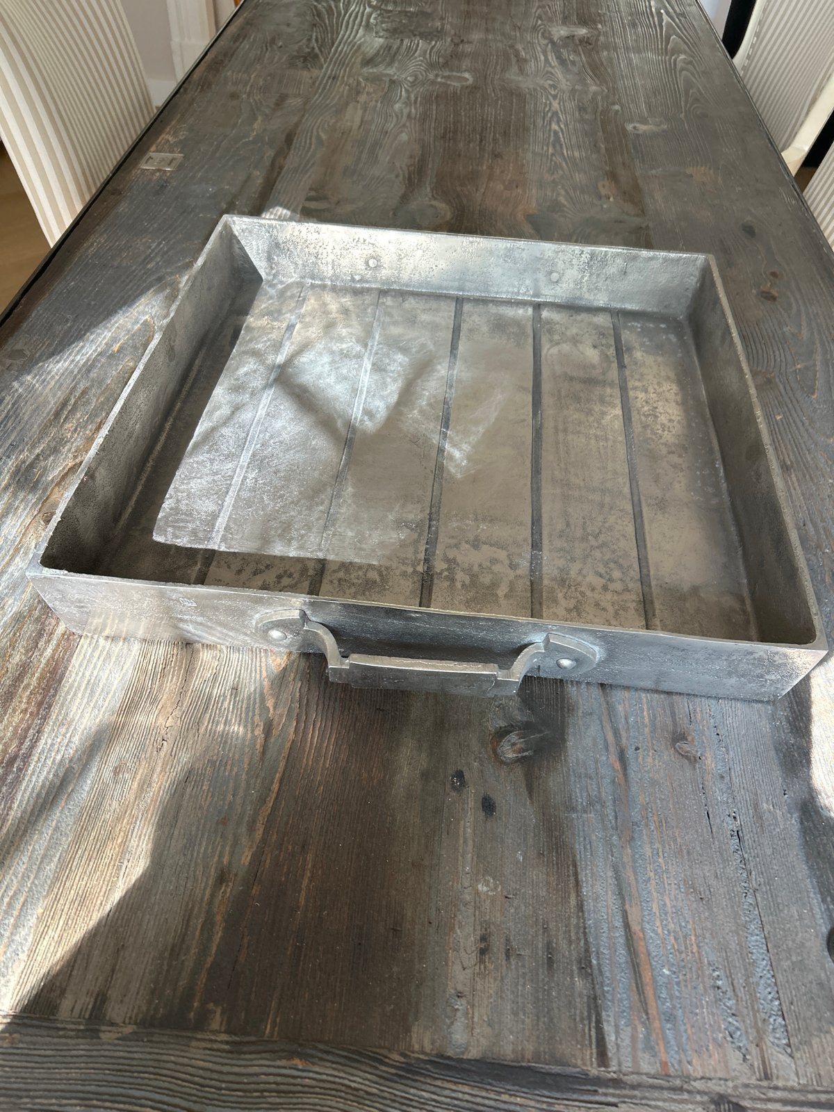 Zilverkleurig dienblad van Riviera Maison, Huis en Inrichting, Woonaccessoires | Dienbladen, Ophalen, Gebruikt, Vierkant, Dienblad