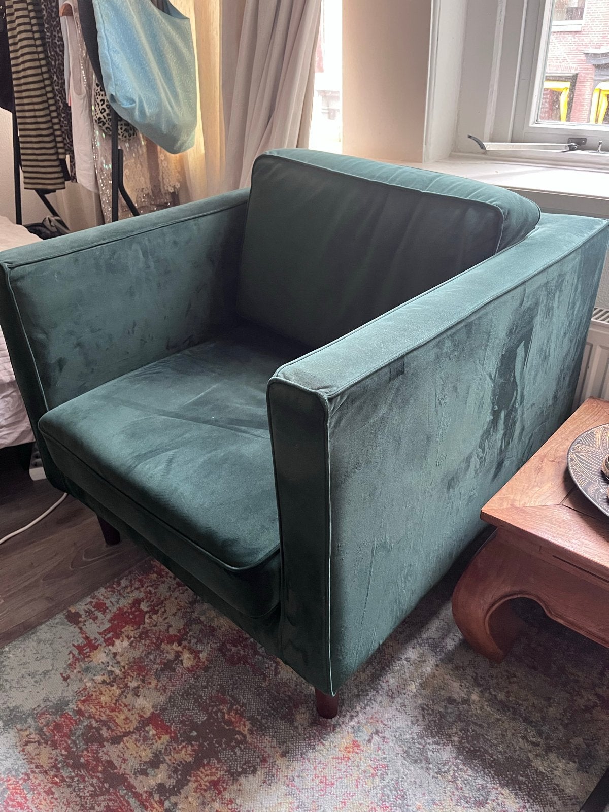 Groene Fluweel Fauteuil, Huis en Inrichting, Ophalen, Gebruikt, Stof, 75 tot 100 cm
