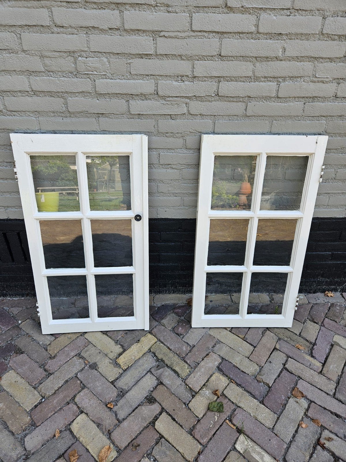 Vintage raampjes uit keukenkast 1924 - 49x90 cm, Doe-het-zelf en Verbouw, Glas en Ramen, Ophalen, Gebruikt, Minder dan 80 cm, 80 tot 120 cm