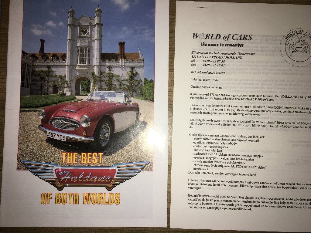 Haldane replica Austin Healy 100 & 3000 brochure folder 1996, Boeken, Ophalen of Verzenden, Nieuw, Overige merken