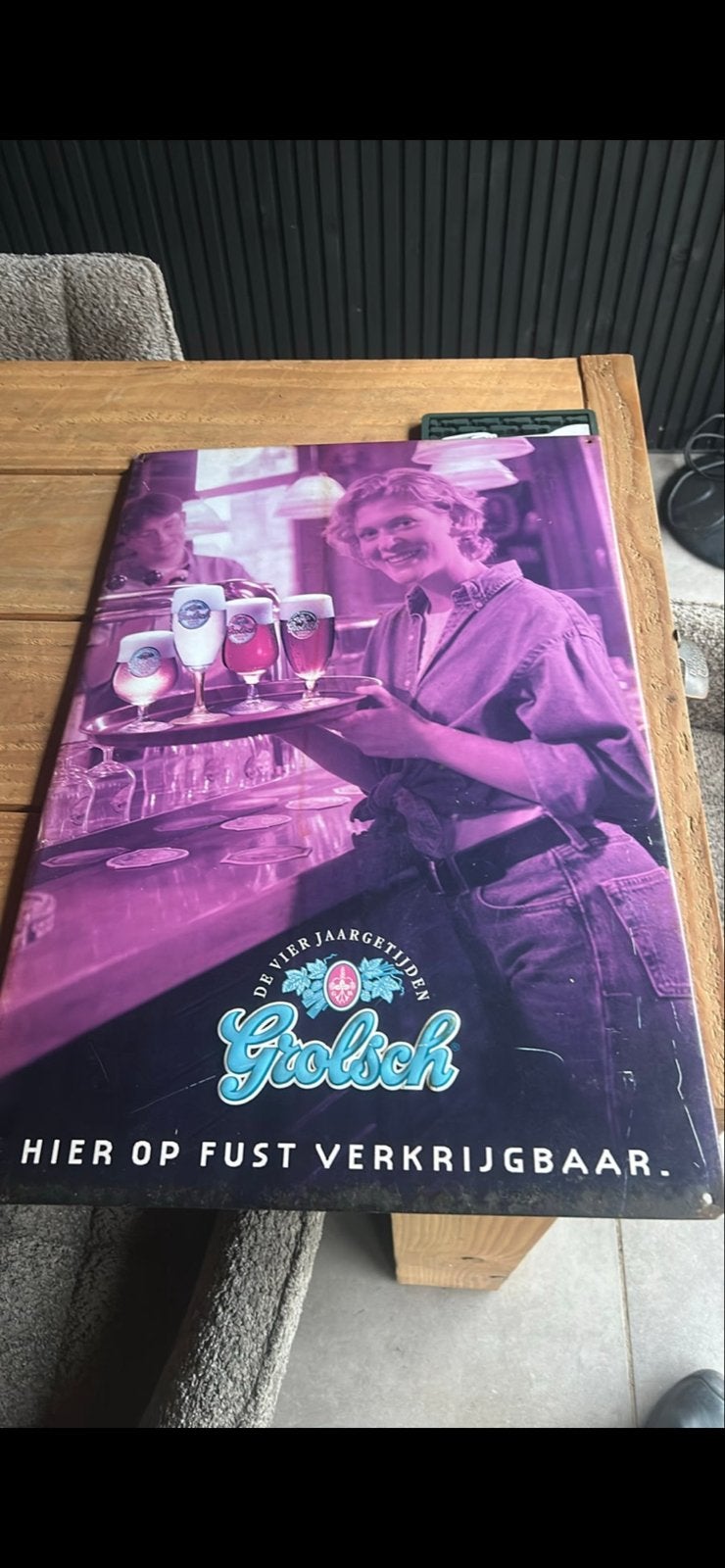Vintage Grolsch Reclamebord - De Vier Jaargetijden, Ophalen of Verzenden, Gebruikt, Reclamebord
