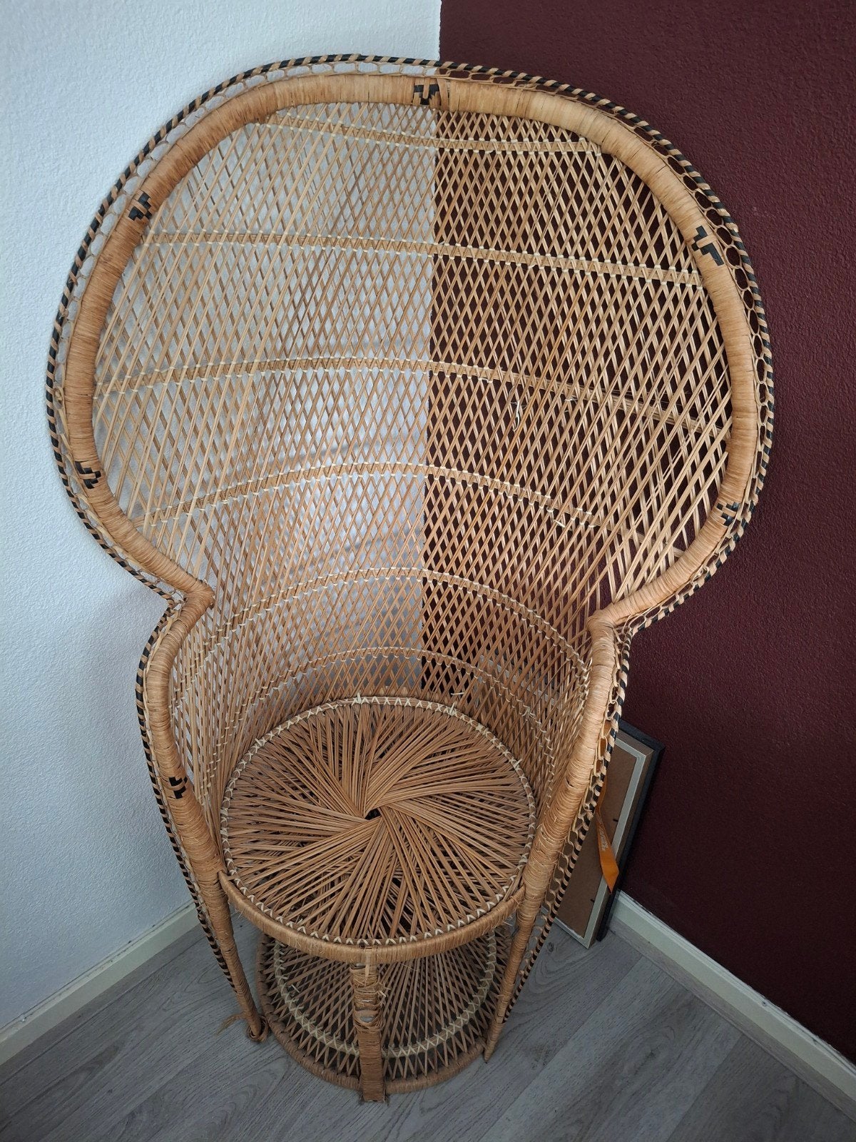 Prachtige Vintage Rotan Pauwenstoel (Boho / Ibiza stijl), Huis en Inrichting, Ophalen, Bruin, Eén
