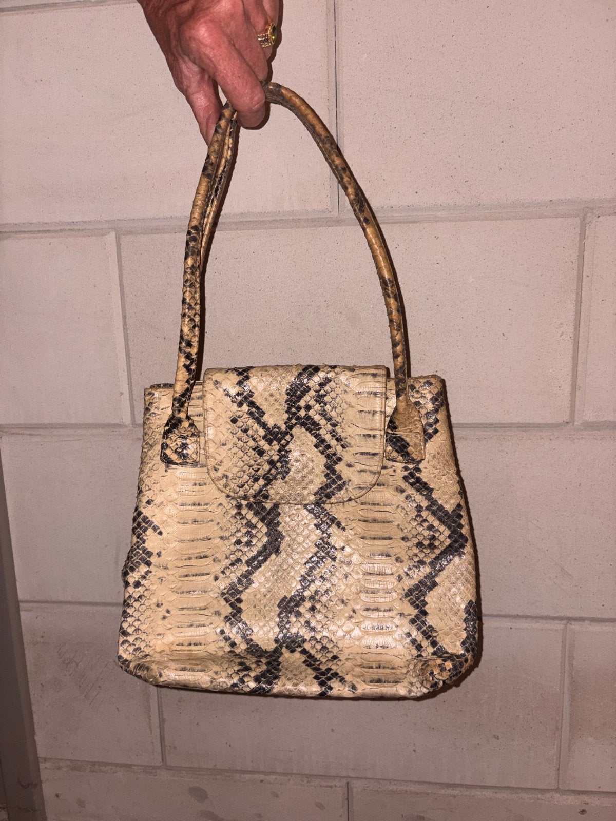 Vintage Slangenleren Tasje - Hele Goede Staat, Ophalen of Verzenden, Zo goed als nieuw, Beige, Handtas