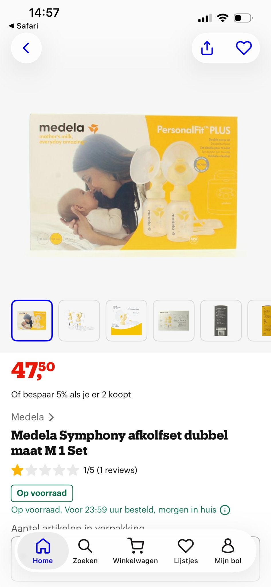 Medela Symphony afkolfset dubbel - Nooit gebruikt, Ophalen, Zo goed als nieuw