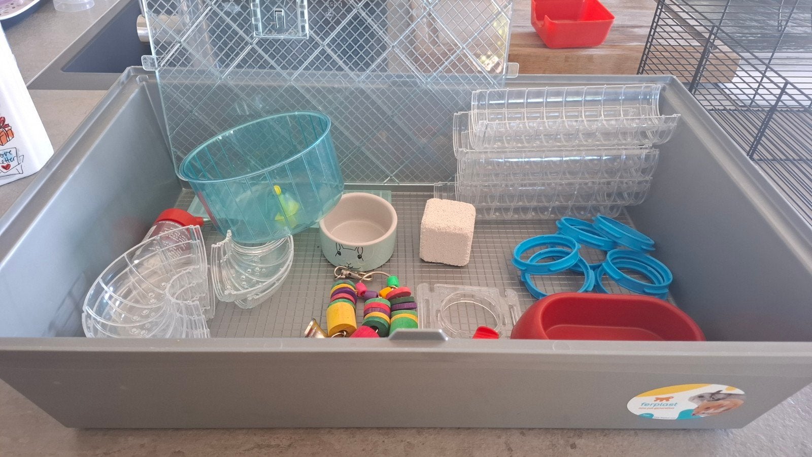 hamsterkooi met toebehoren, Ophalen, Zo goed als nieuw