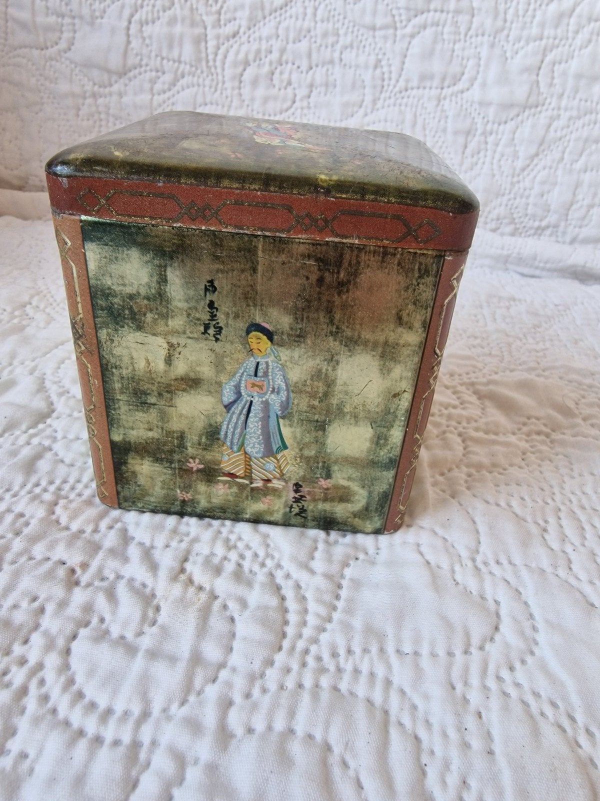 Vintage Chinese theeblik met afbeeldingen, Ophalen of Verzenden