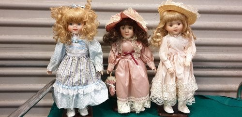 Vintage poppen met standaard, Ophalen of Verzenden, 'T Olde Gre-j, Info@toldegrej.nl, Endepoelstraat 20f Didam
