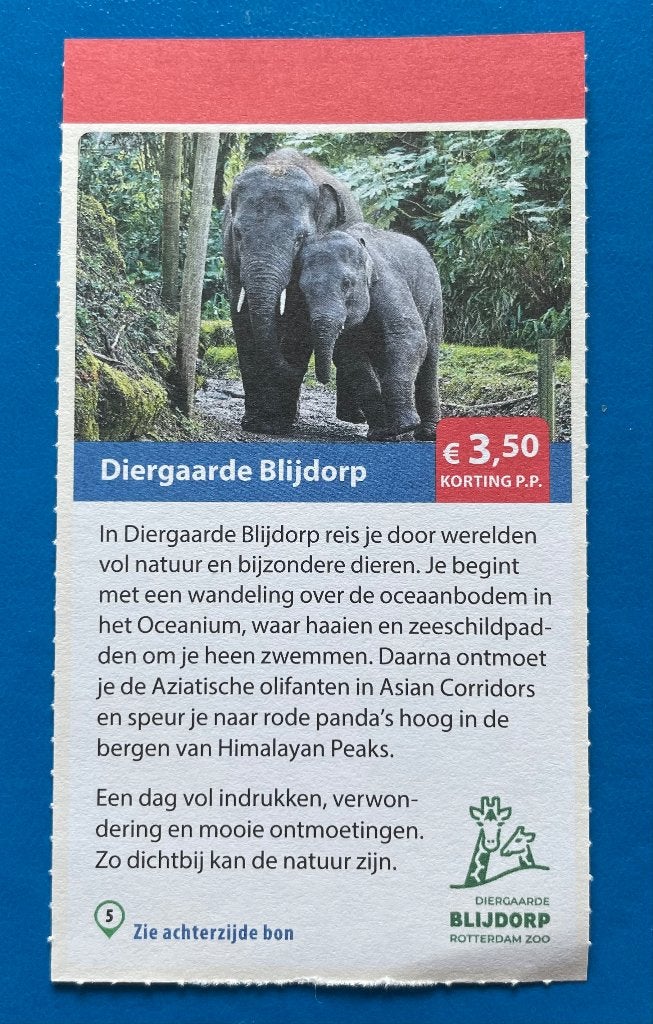 Kortingsbon Diergaarde Blijdorp (3,50 korting p.p.), Drie personen of meer, Kortingskaart