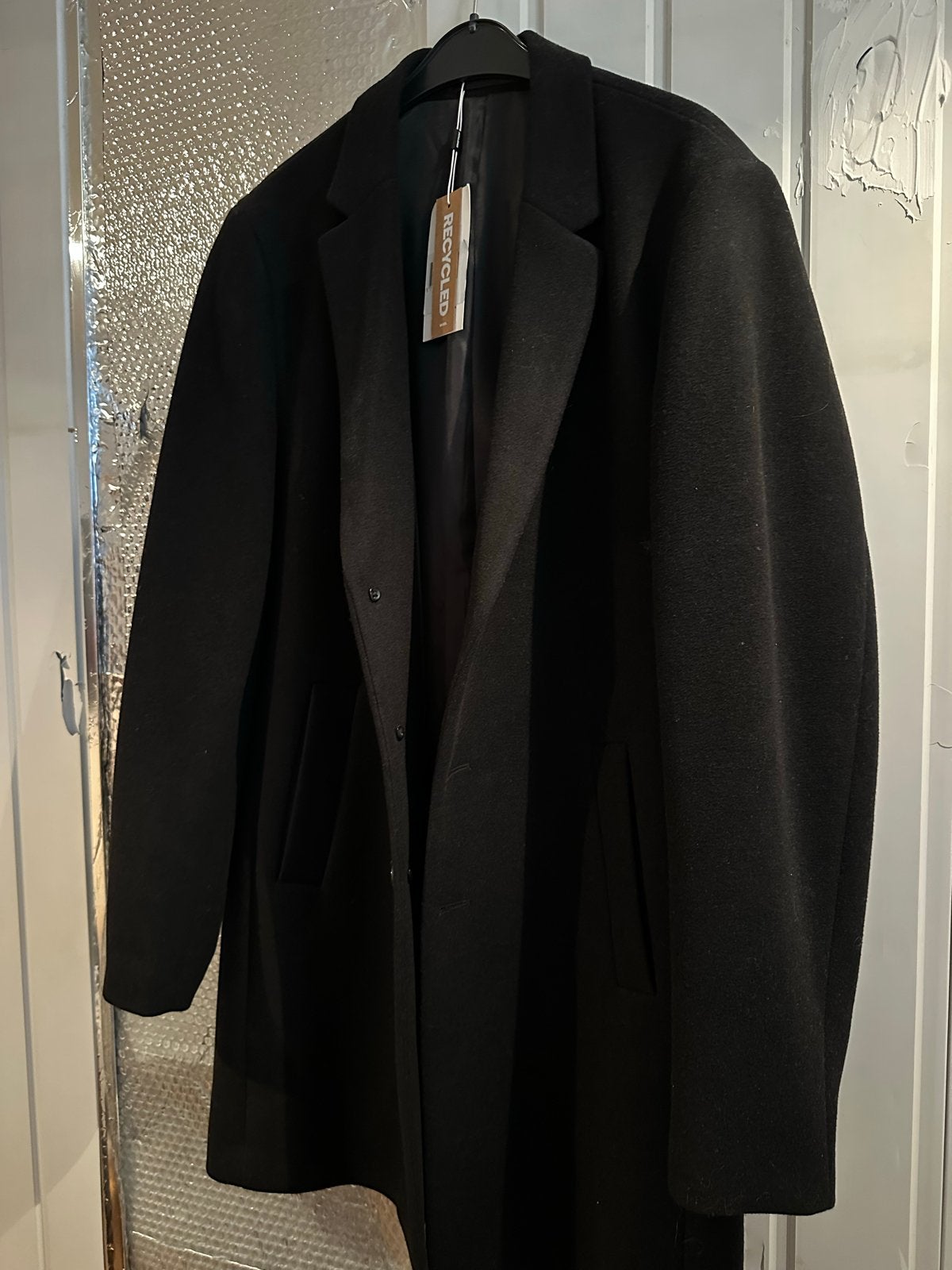Jack & Jones Zwarte Wollen Jas - Maat L, Kleding | Heren, Jassen | Winter, Verzenden, Nieuw, Maat 52/54 (L), Zwart