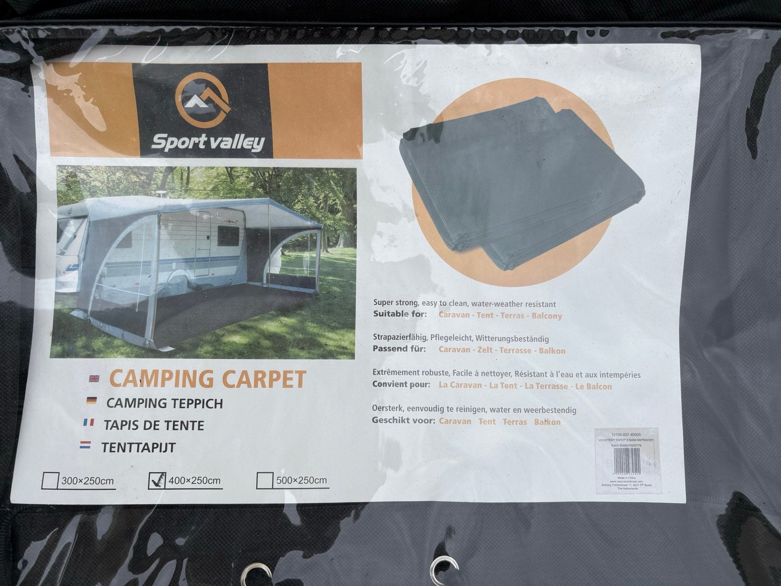 Camping tapijt caravan tent terras balkon 400x250, Caravans en Kamperen, Ophalen of Verzenden, Gebruikt