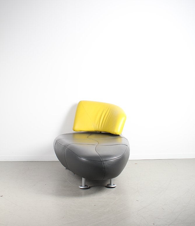 1X Leolux Kikko Chaise Lounge Zwart/Geel – Leer, Niet ingevuld, Niet ingevuld, Leer, Ophalen of Verzenden