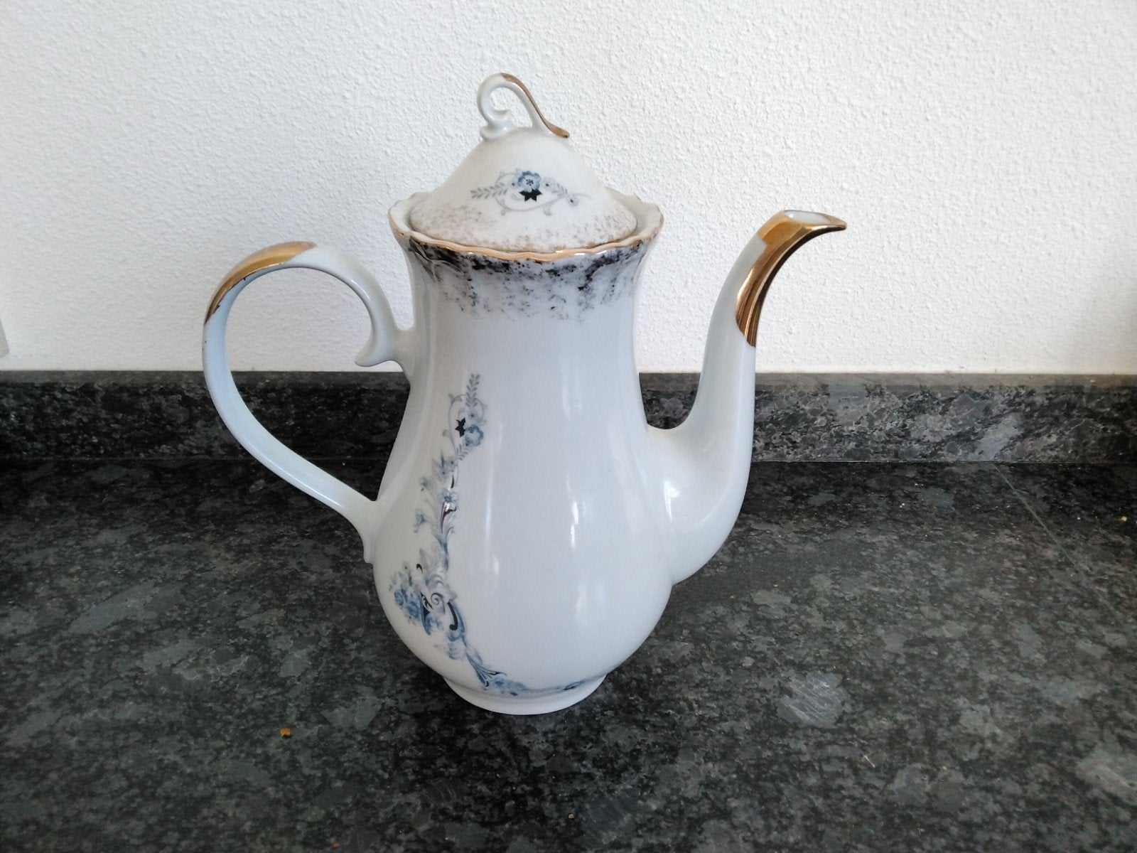 Vintage porseleinen koffiepot met blauw bloemmotief, Ophalen of Verzenden