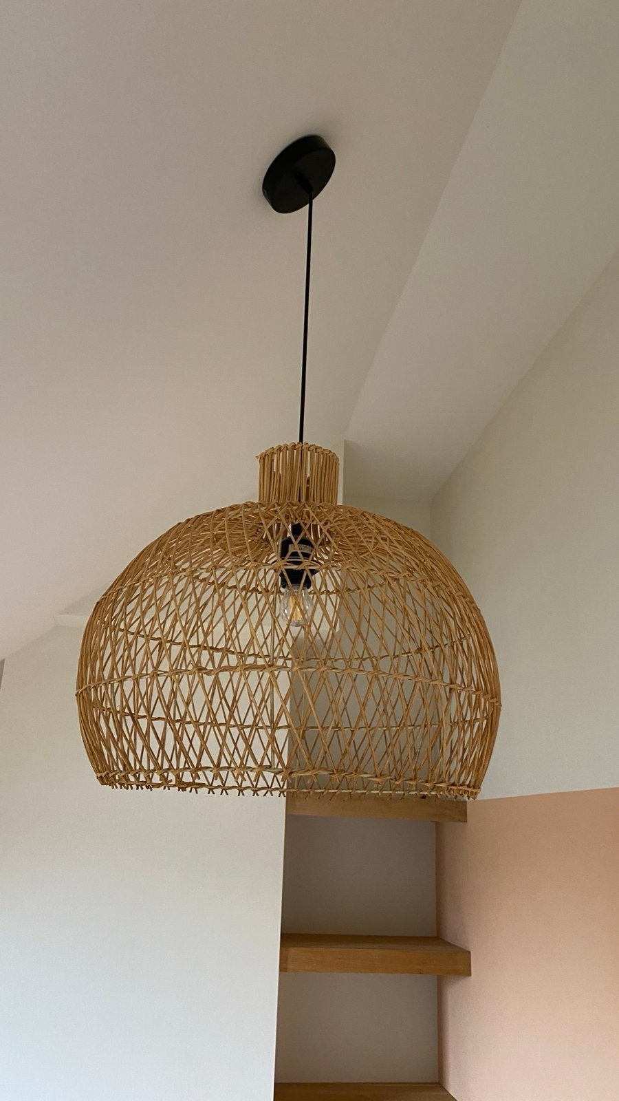 Grote Rotan Hanglamp - Bohemian Stijl, Huis en Inrichting, Lampen | Hanglampen, Ophalen, Zo goed als nieuw, Natuurlijk materiaal