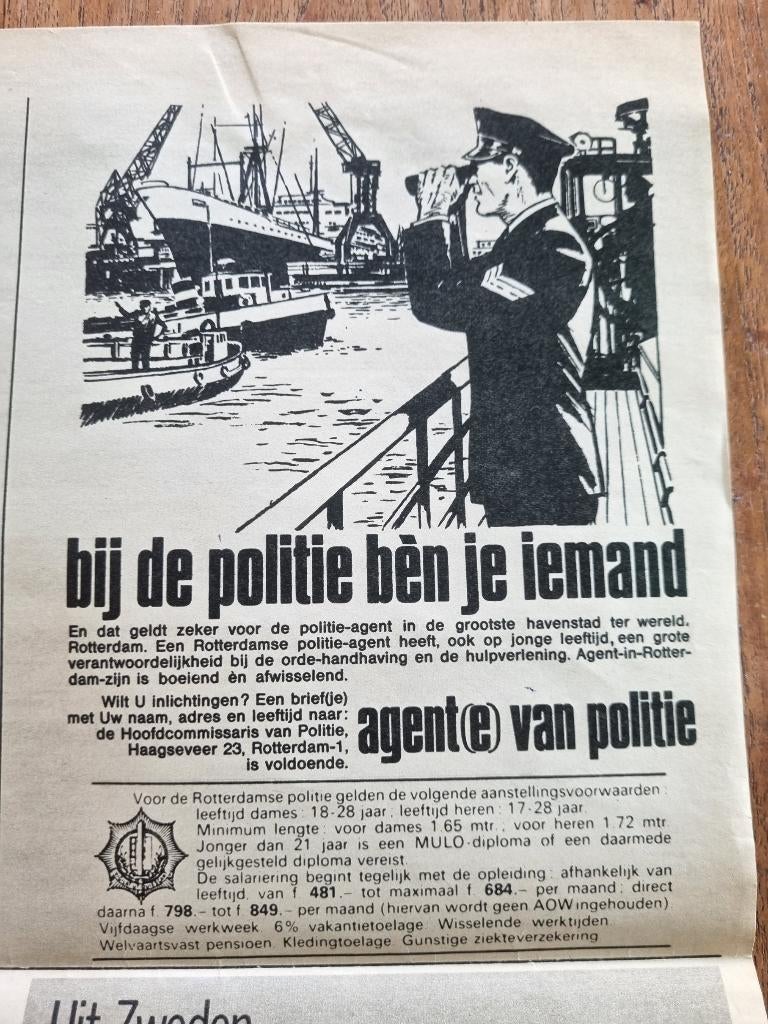 Advertentie voor politie (tijdschrift 1968), Ophalen of Verzenden, 1960 tot 1980, Knipsel(s)