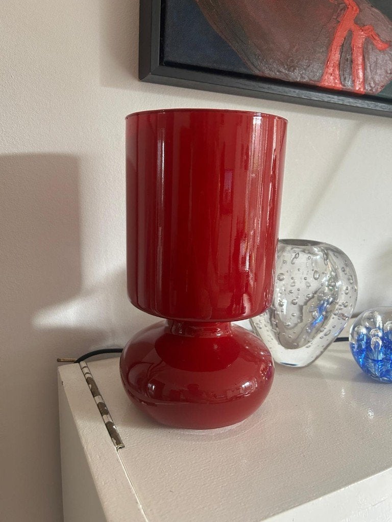 Vintage Ikea Lykta lampje rood, Met schakelaar, Vintage, 25 cm, Paddenstoellamp