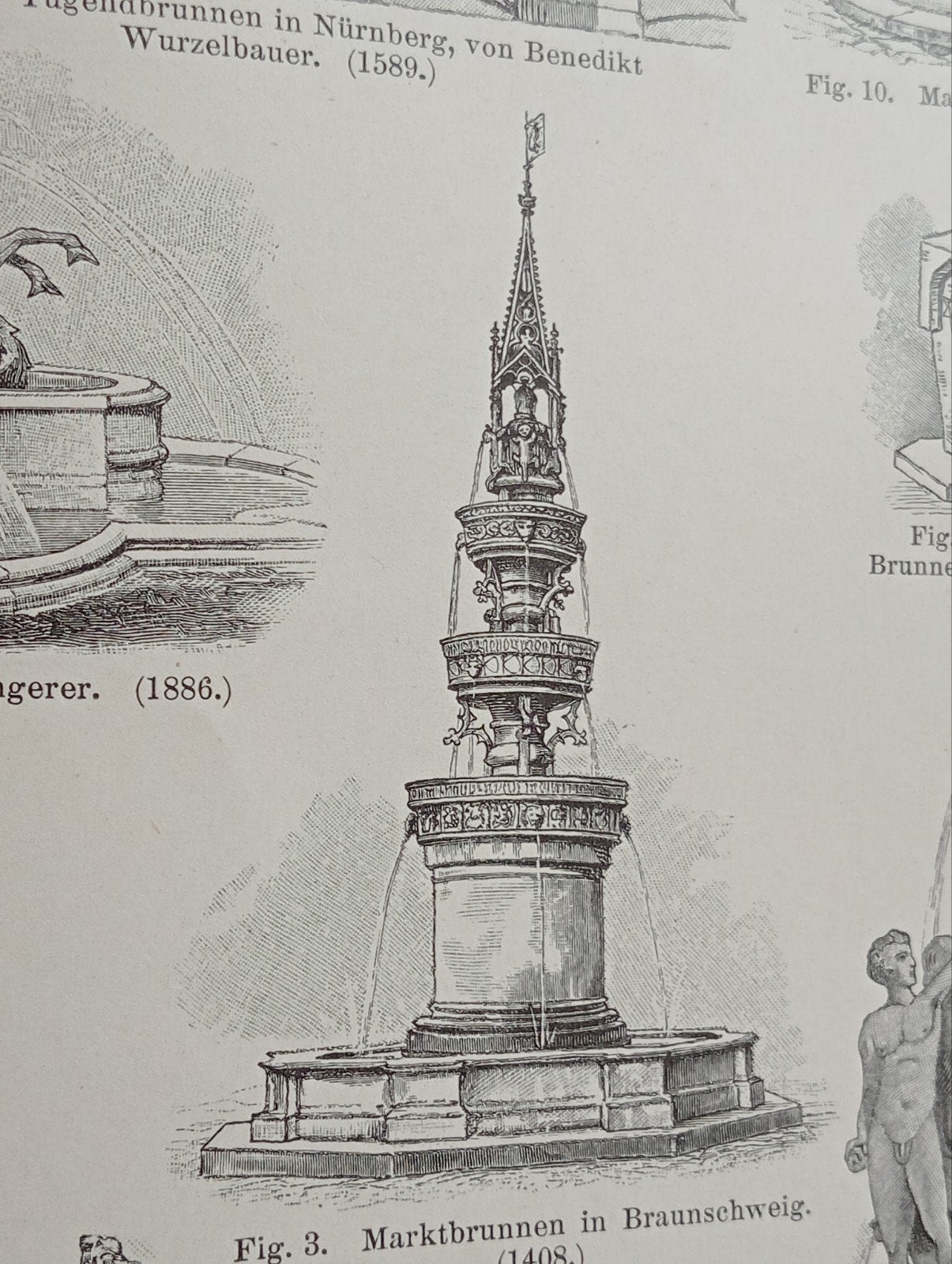 19e eeuwse gravure Fonteinen 1895, Ophalen of Verzenden