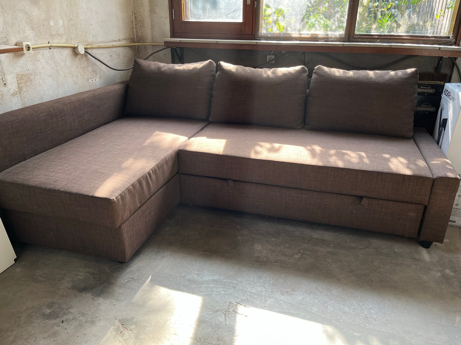 Bruine slaapbank met opbergruimte IKEA friheten, Ophalen, Gebruikt, Bruin, Tweepersoons