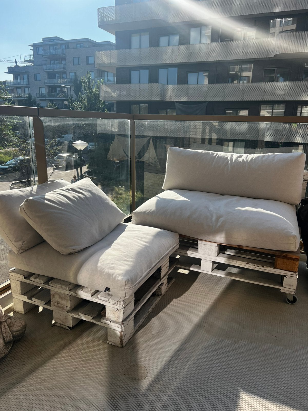 Loungeset pallets incl. kussens, Tuin en Terras, Tuinsets en Loungesets, Ophalen, Gebruikt, Hout, Tuinset