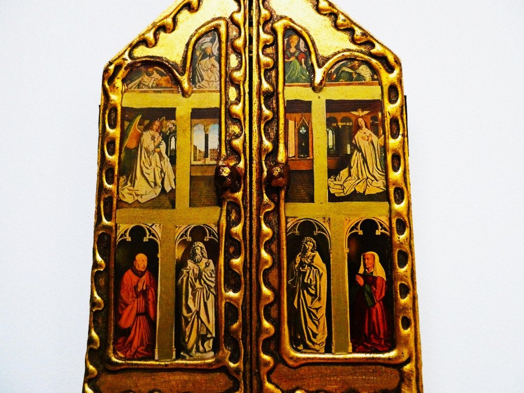 Drieluik Icoon verguld Het Lam Gods naar gebroeders Van Eyck, Antiek en Kunst, Ophalen of Verzenden