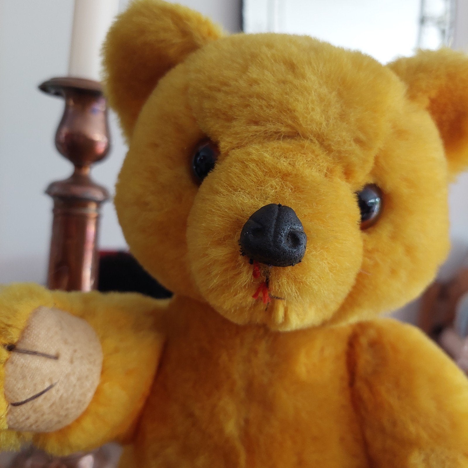 Vintage Gele Teddybeer Jaren '70 - Stro Gevuld, 35 cm, Ophalen of Verzenden