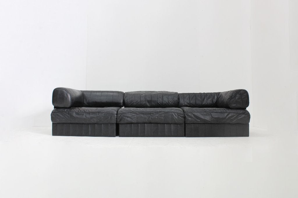 Vintage De Sede DS 88 modulaire sofa zwart leer jaren 70, Huis en Inrichting, Banken | Sofa's en Chaises Longues, 250 tot 300 cm