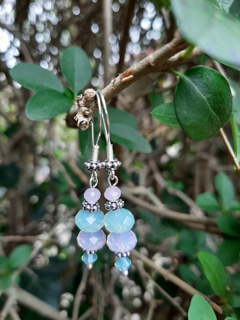 Oorbellen Bodine brioletten-bicone swarovski kristal zilver, Hangers, Nieuw, Roze, Zilver