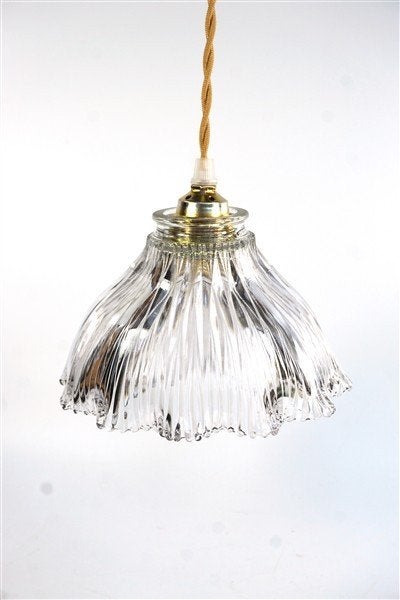 Vintage helder glas holophane lampenkap, Hanglamp, Ophalen of Verzenden, Zo goed als nieuw, Glas