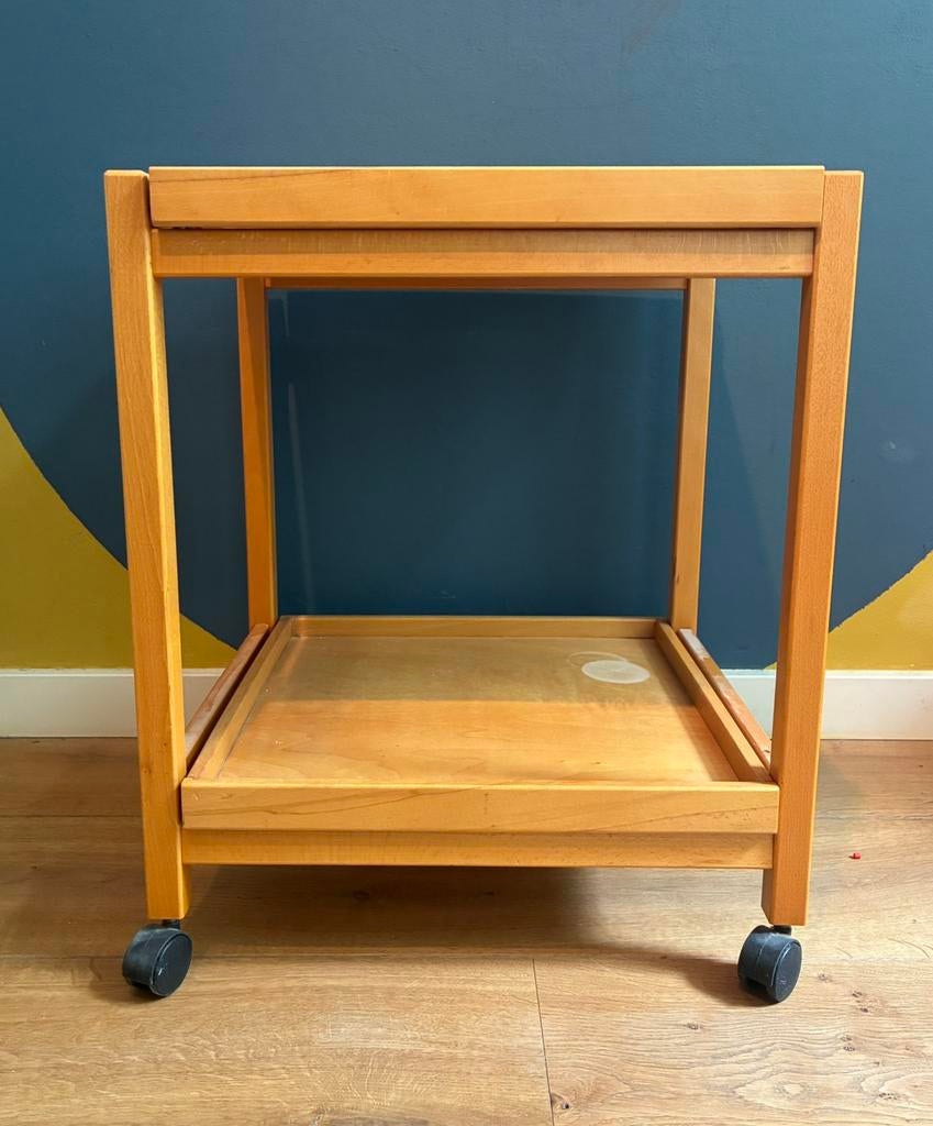 Vintage Serveerwagen, Hyllinge Mobler, Denemarken 1980s, Huis en Inrichting, Ophalen, Glas, Gebruikt, 50 tot 100 cm