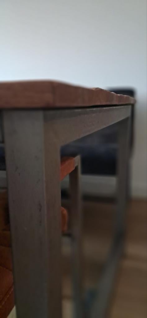 Stoere eettafel 240x100 cm met stalen frame, Huis en Inrichting, Tafels | Eettafels, Overige houtsoorten, Gebruikt, 100 tot 150 cm