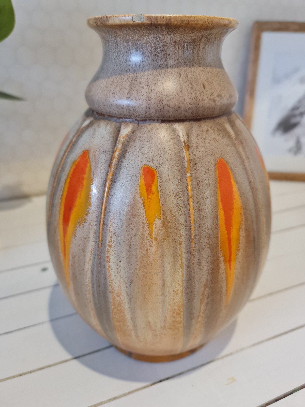 Vintage West Germany vaas met oranje en bruine tinten, Ophalen