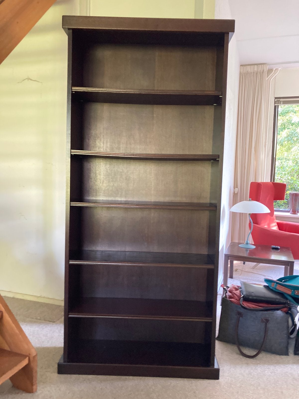 Boekenkast bruin hout, Ophalen, Met plank(en), Gebruikt, 50 tot 100 cm