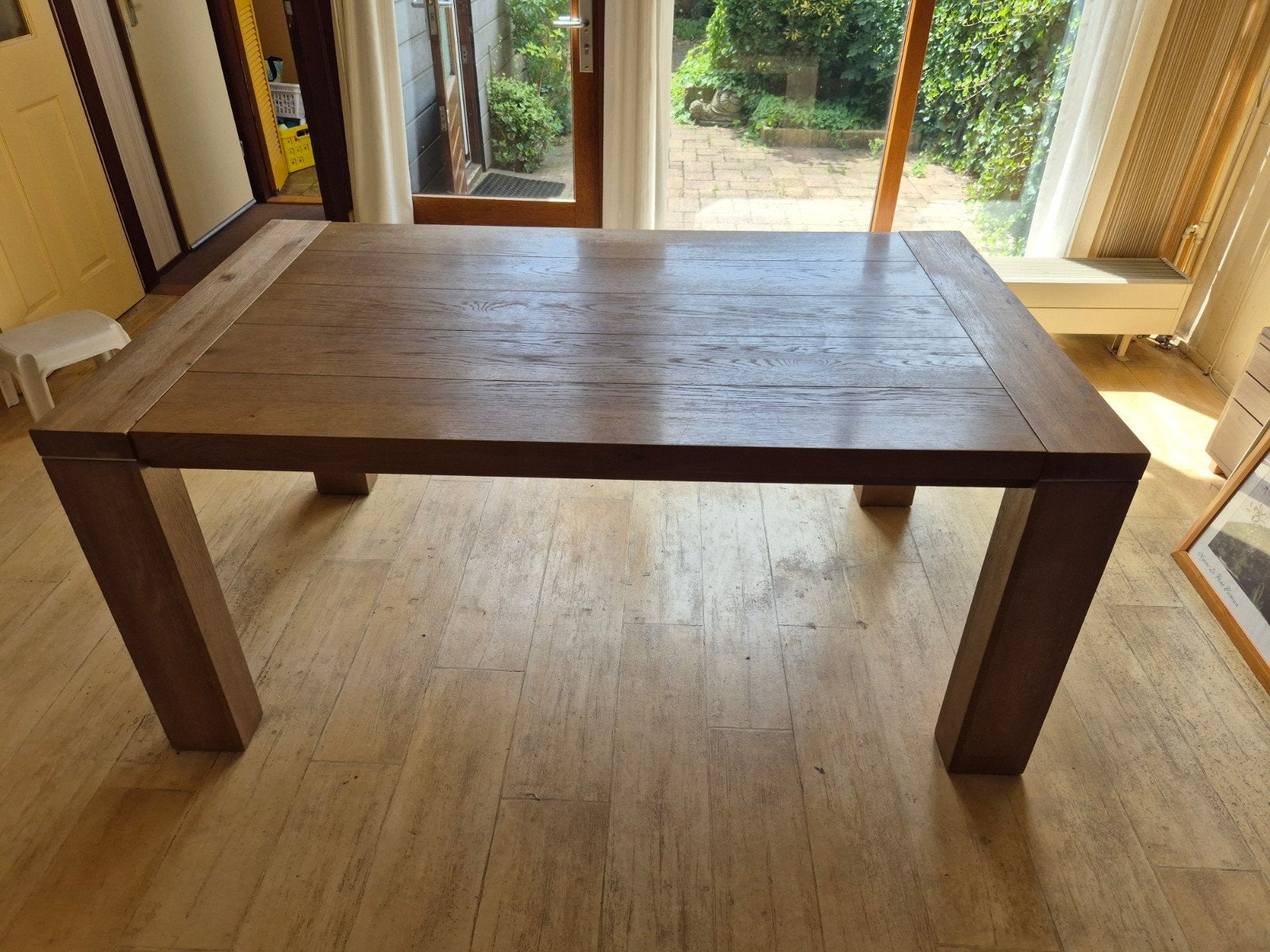 Robuuste Uitschuifbare Houten Eetkamertafel, Huis en Inrichting, Tafels | Eettafels, Ophalen, Gebruikt, 200 cm of meer, 50 tot 100 cm