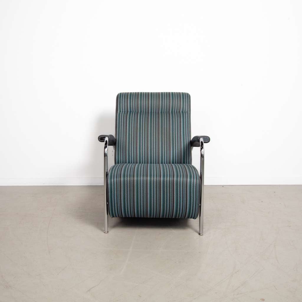 1x Leolux Scylla Hoog Turquoise/Grijs Stof + Grijs Leer, Niet ingevuld, Niet ingevuld, 75 tot 100 cm, Ophalen of Verzenden