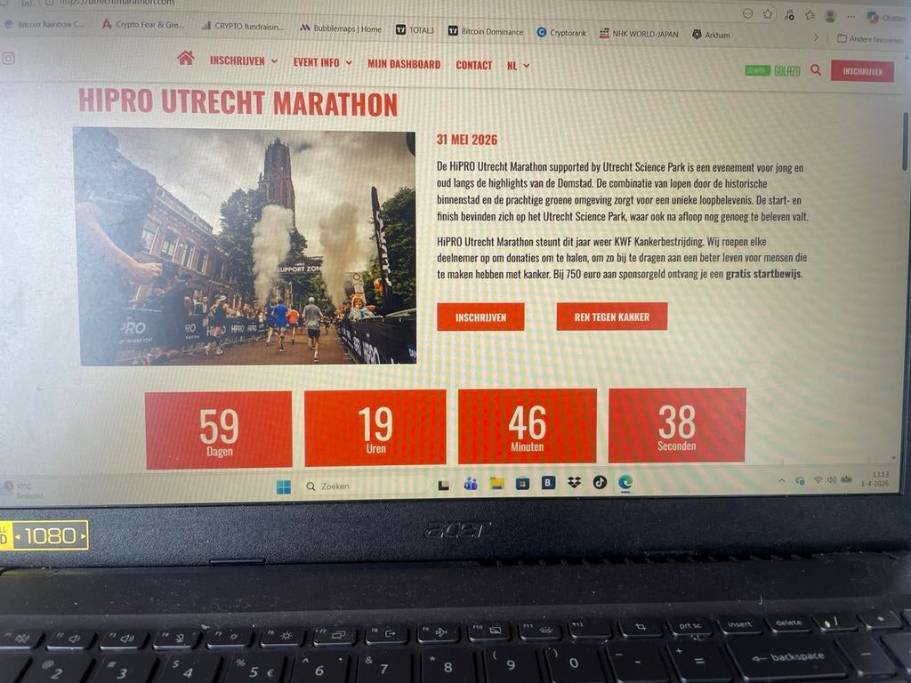 Startbewijs HIPRO Utrecht (Halve) Marathon + tassenafgifte, Eén persoon