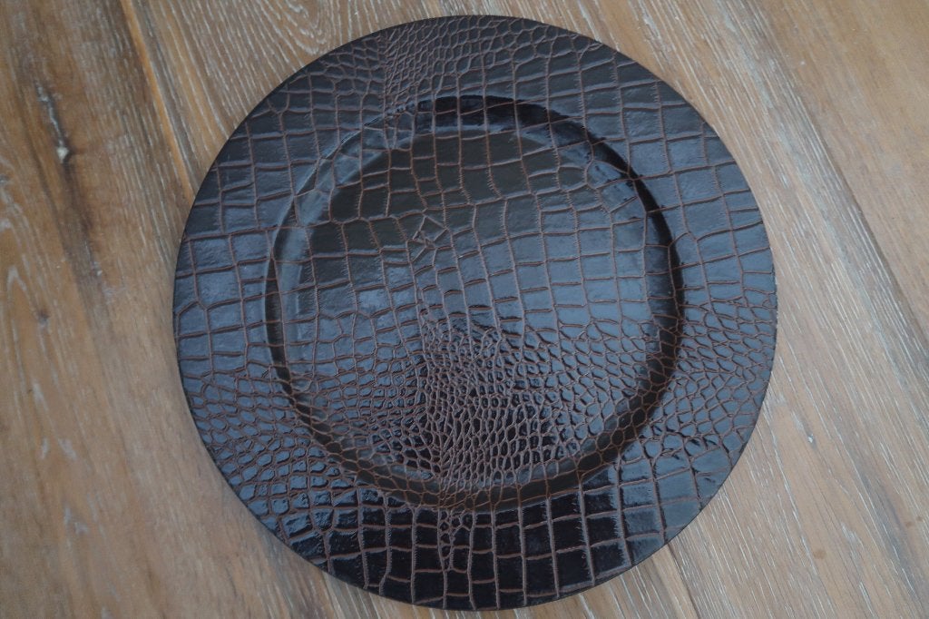 Decoratie onderbord bruin lederlook diameter 33 cm, Kunststof, Schaal, Rond, Ophalen of Verzenden