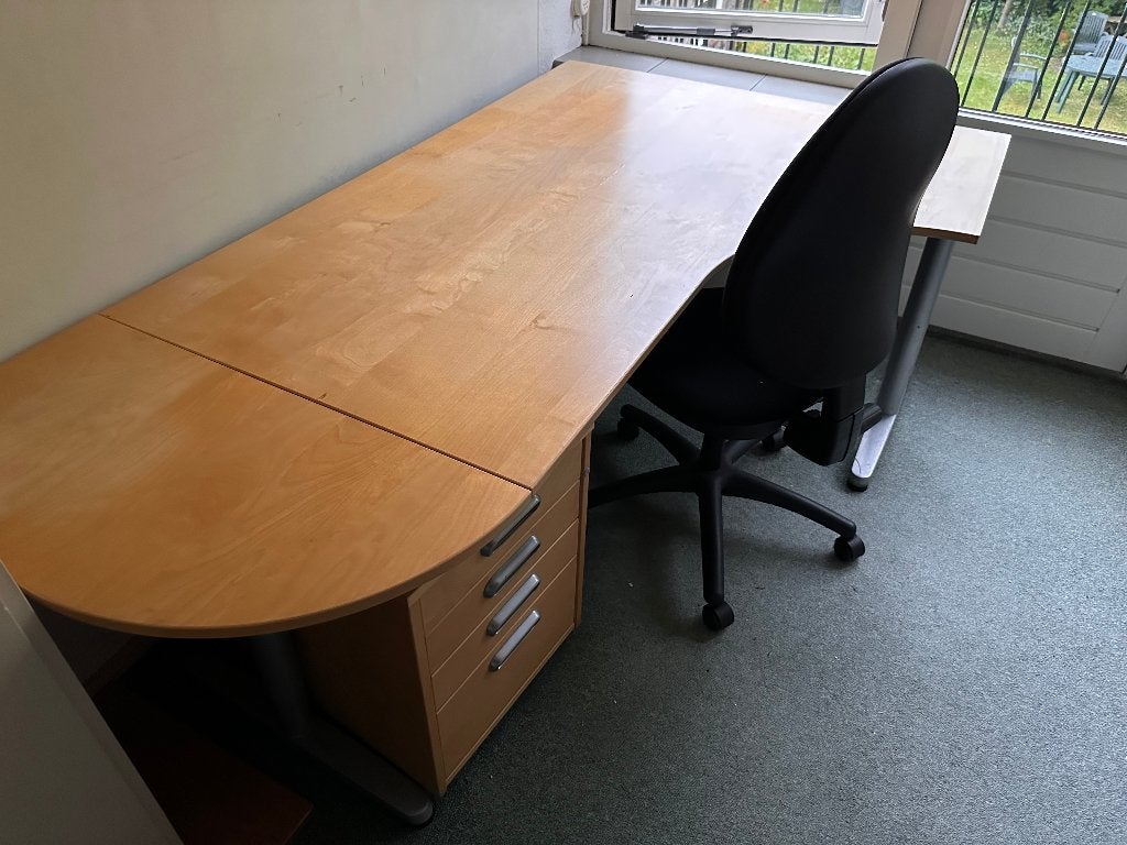 Compleet thuiskantoor: IKEA Galant bureau, ladenblok, stoel, Ophalen, Gebruikt, Scandinavisch, Hout