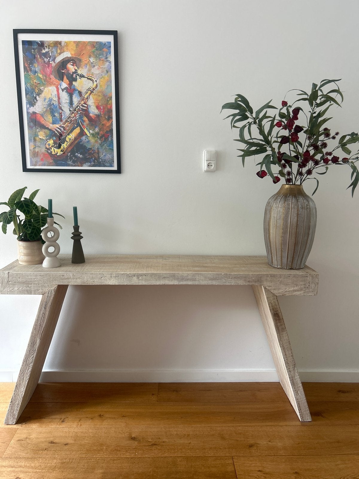 Robuuste houten sidetable tafel, Ophalen, 100 tot 150 cm, Zo goed als nieuw, Overige houtsoorten
