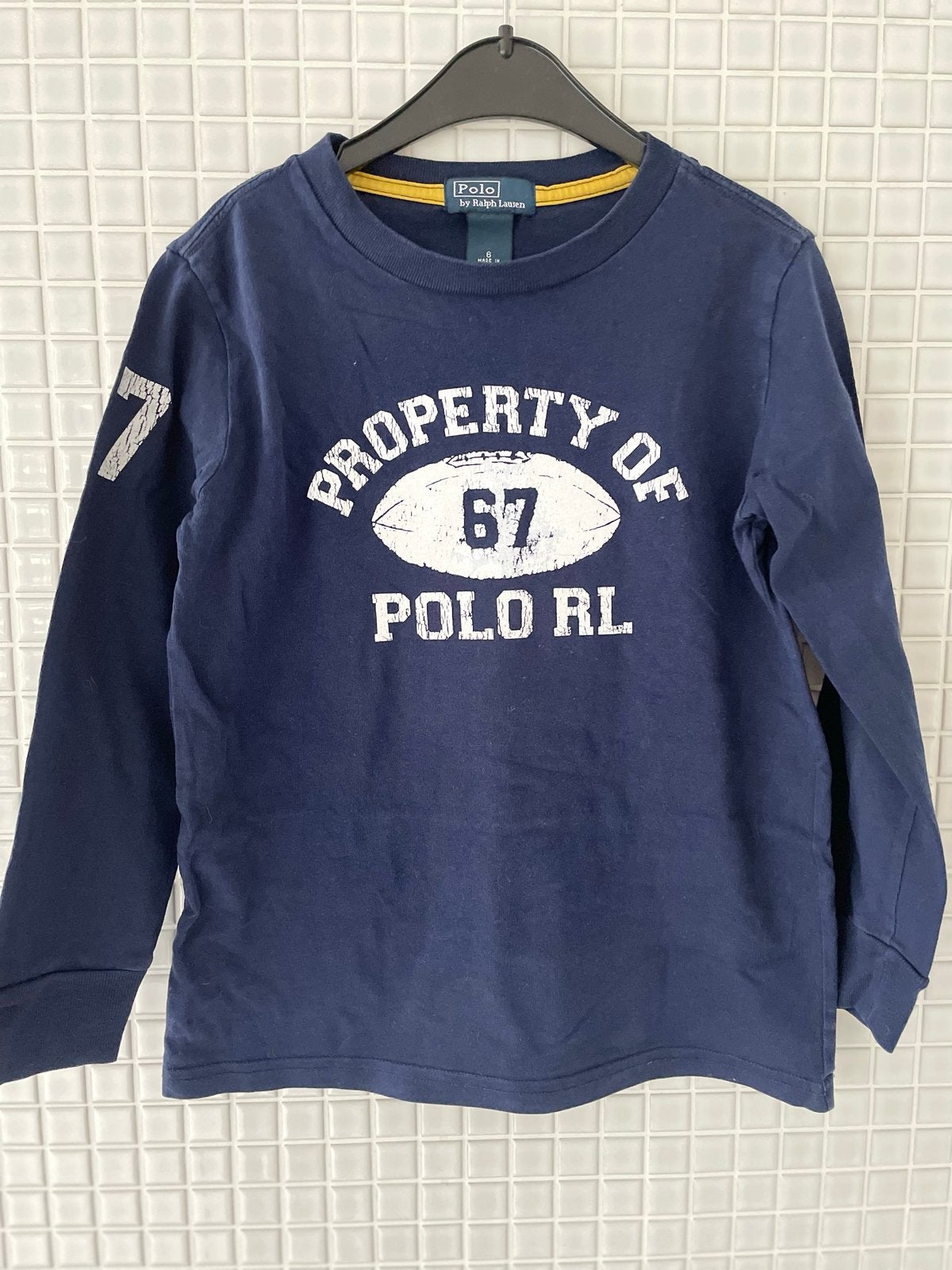 Ralph Lauren blauwe Longsleeve Shirt Maat 116, Verzenden, Zo goed als nieuw, Jongen, Shirt of Longsleeve