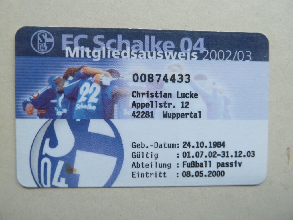 Mitgliedsausweis. Schalke 04.  2002/2003, Ophalen of Verzenden, Zo goed als nieuw, Buitenlandse clubs, Overige typen