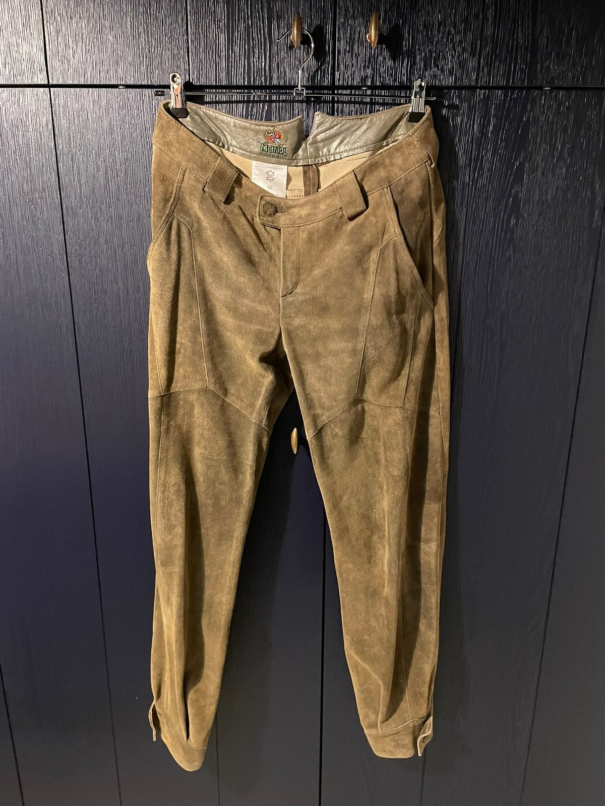 Leren broek Meindl, Kleding | Dames, Broeken en Pantalons, Beige, Maat 42/44 (L), Ophalen of Verzenden, Lang