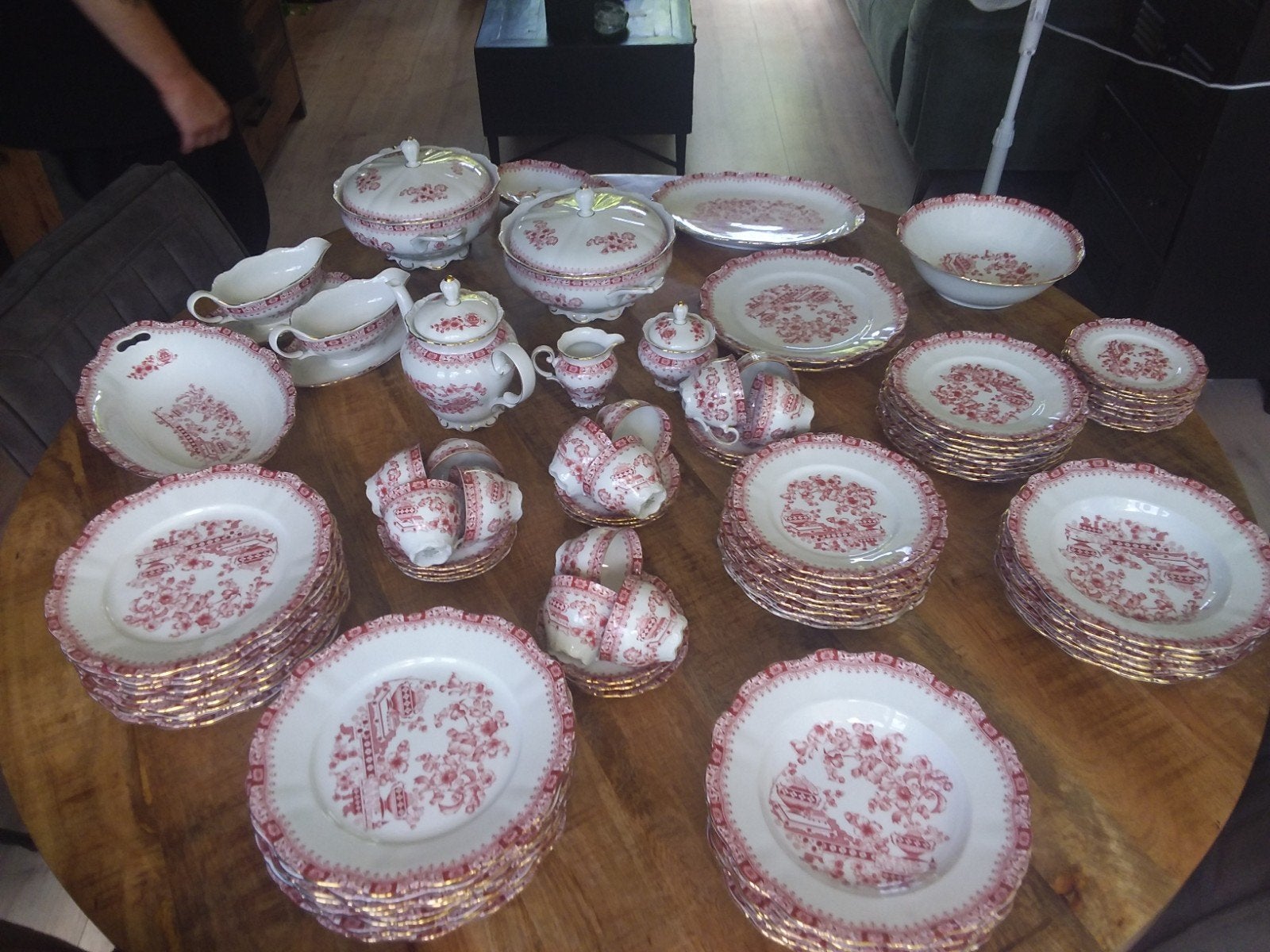 Seltmann Weiden Servies 89-delig, rood/wit bloemmotief, Antiek en Kunst, Ophalen of Verzenden
